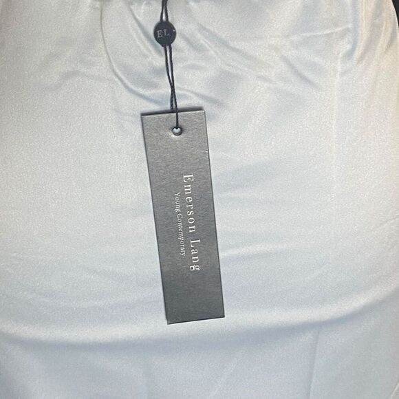 Emerson Lang Wms Sz Large Grey Silky Double Lined Side Slit Long Skirt - Picture 7 of 7